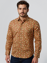 Light Brown Motif Sanganeri Full Sleeves Shirt