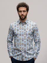 Soft Grey Floral Buta Sanganeri Full Sleeves Shirt