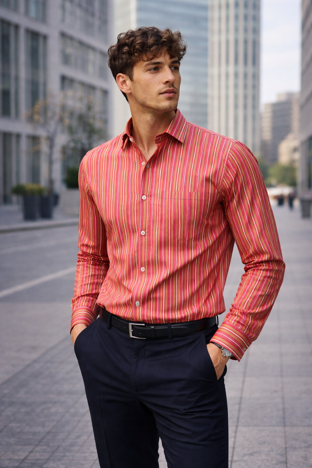 Multicolor Strips Sanganeri Printed Full Sleeves Shirt