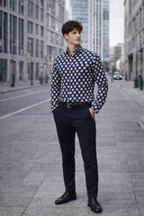 Navy Motif Sanganeri Full Sleeves Shirt