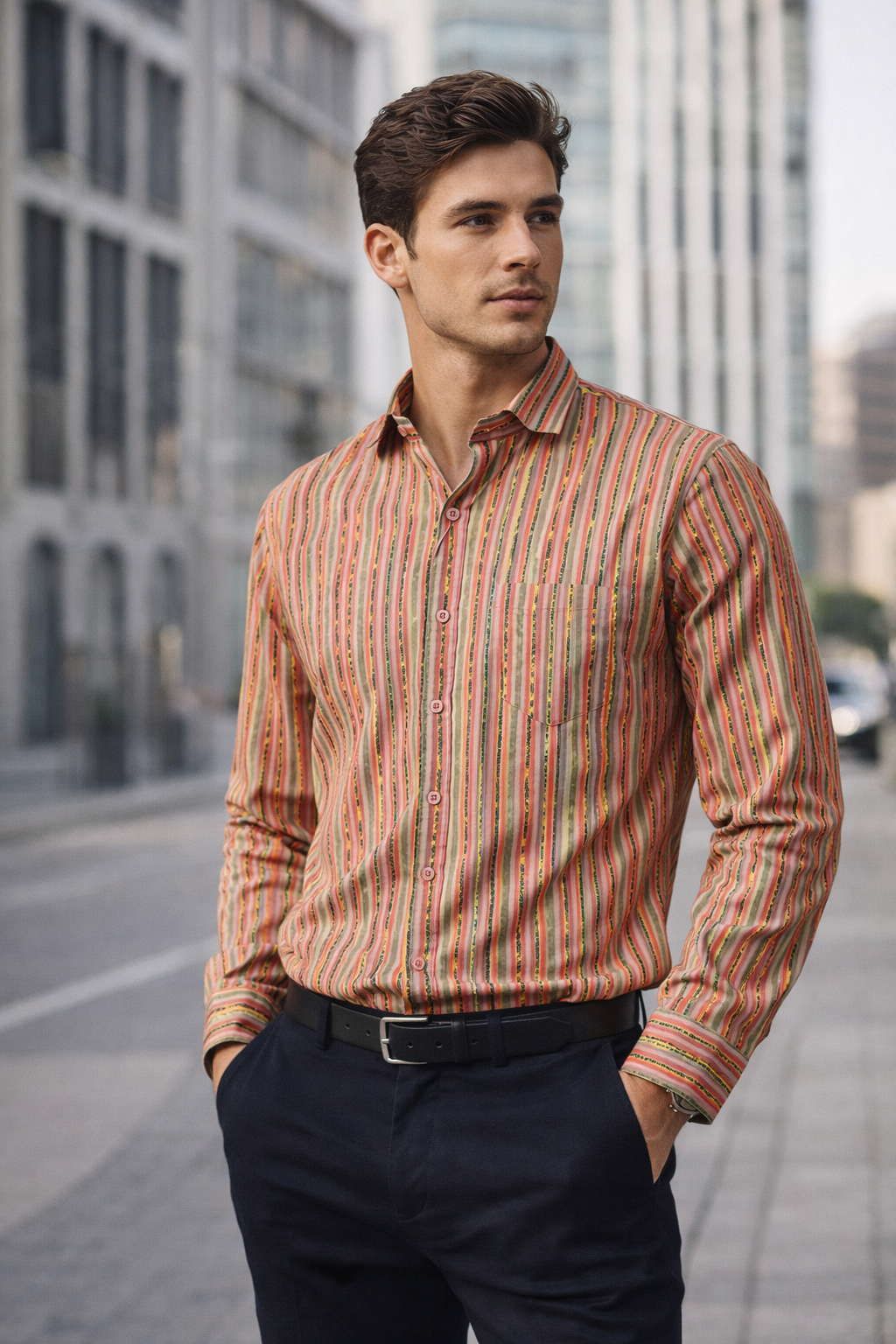 Multicolor Strips Printed Sanganeri Full Sleeves Shirt