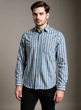 Blue Zig-Zag Sanganeri Full Sleeves Shirt