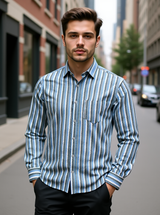 Blue Zig-Zag Sanganeri Full Sleeves Shirt