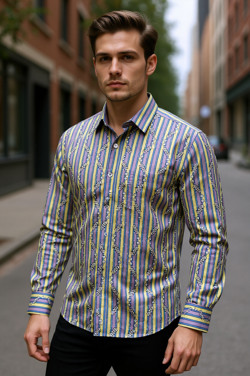 Multicolor Striped Floral Sanganeri Full Sleeves Shirt