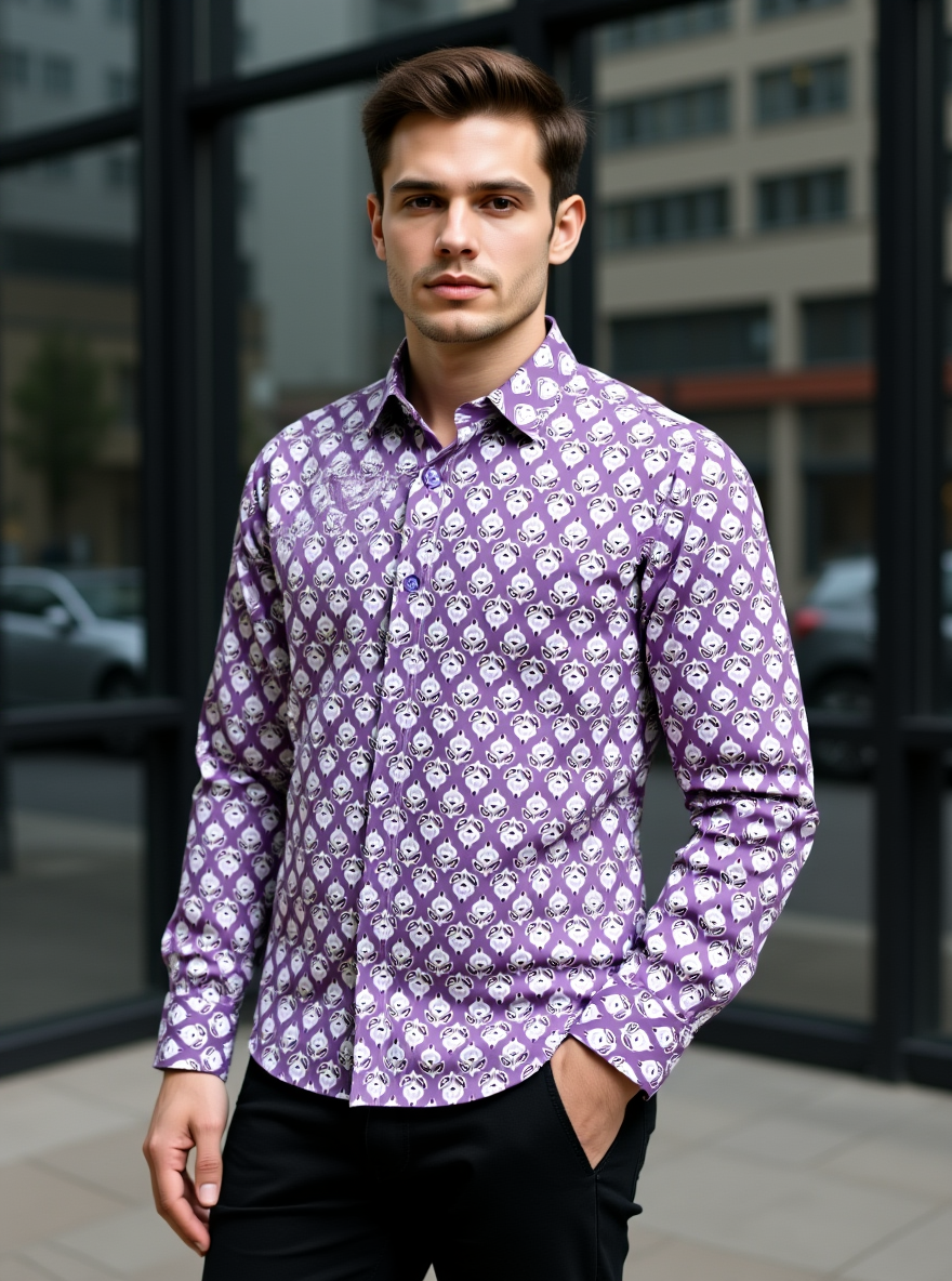 Dusty Mauve Buta Sanganeri Full Sleeves Shirt