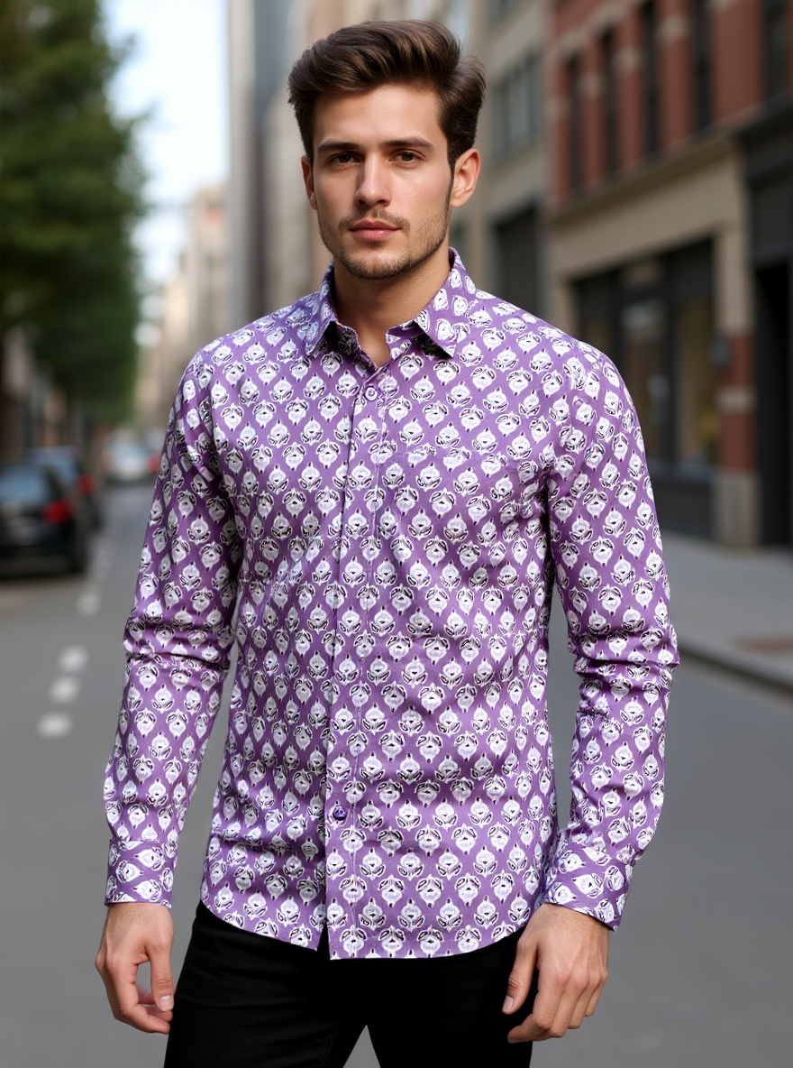 Dusty Mauve Buta Sanganeri Full Sleeves Shirt