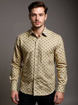 Taupe Buti Sanganeri Printed Full Sleeves Shirt