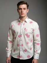 Off White Block Circle Sanganeri Full Sleeves Shirt
