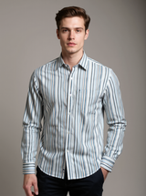 Blue & Brown Stripes Sanganeri Full Sleeves Shirt