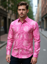 Pink Floral Jaal Sanganeri Full Sleeves Shirt