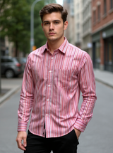 Rust Red Stripes Sanganeri Full Sleeves Shirt