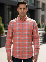 Orange Checkered Full Sleeves Cotton Shirt