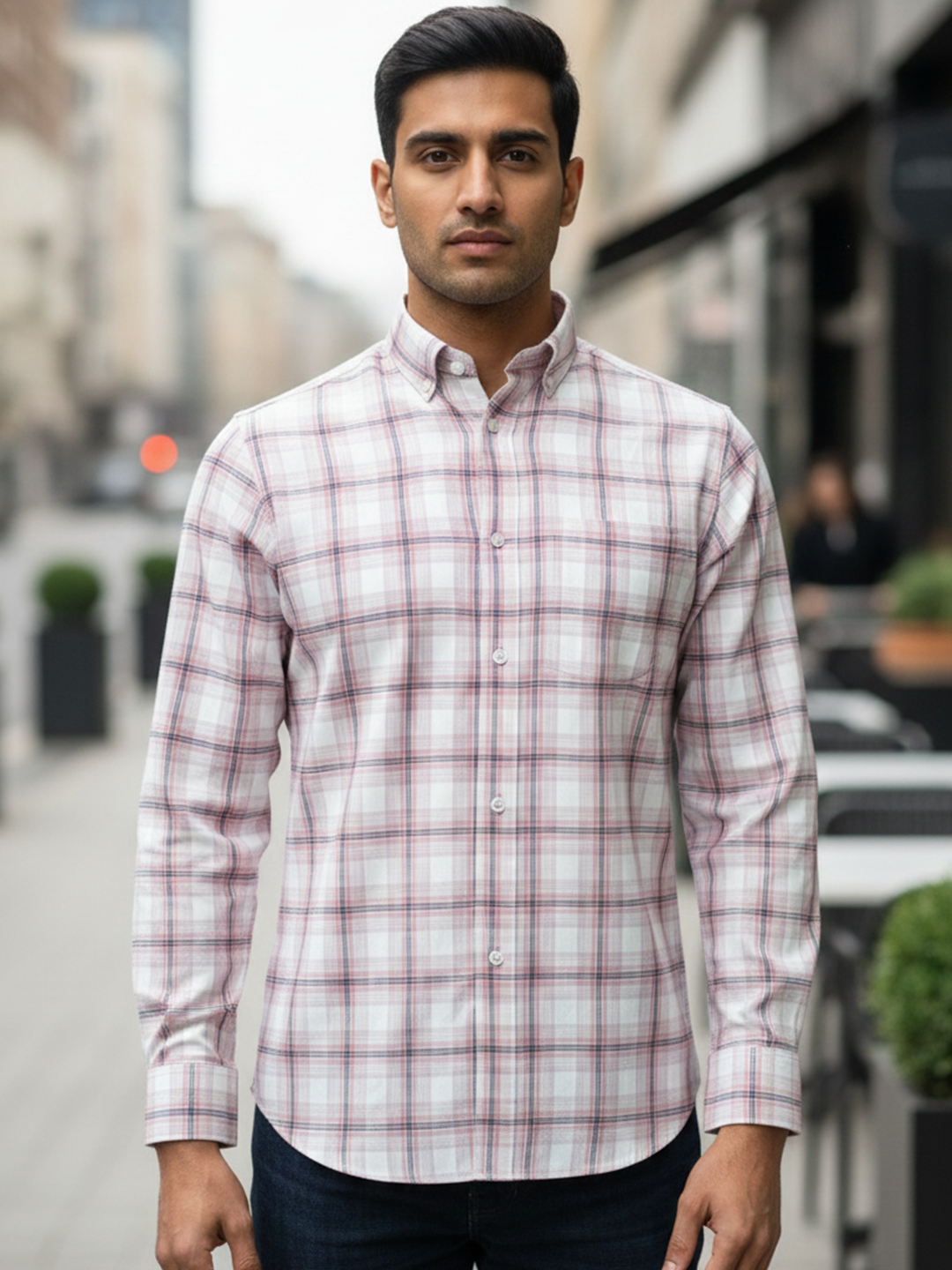 Pastel Pink Classic Checkered Full Sleeves Cotton Shirt