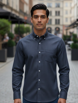 Dark Blue Micro Checkered Full Sleeves Cotton Shirt