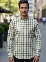Pastel Yellow Large Checkered Full Sleeves Cotton Shirt