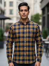 Yellow & Blue Wild Checkered Full Sleeves Cotton Shirt