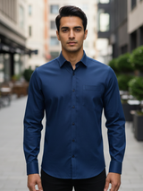 Navy Blue Solid Formal Cotton Mens Shirt