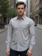 Light Grey Solid Full Sleeves Cotton Shirt