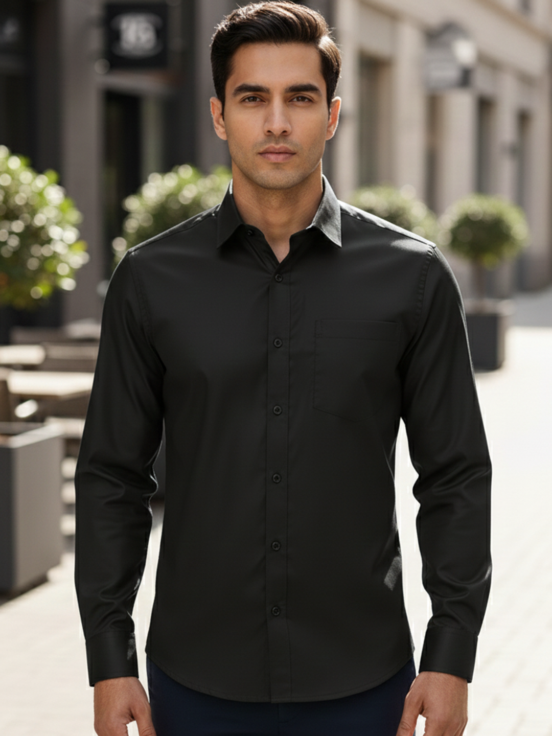 Black Solid Full Sleeves Shirt