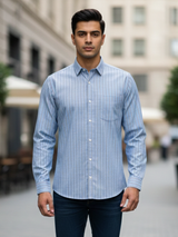 Cerulean Blue Stripes Full Sleeves Luthai Fabric Shirt