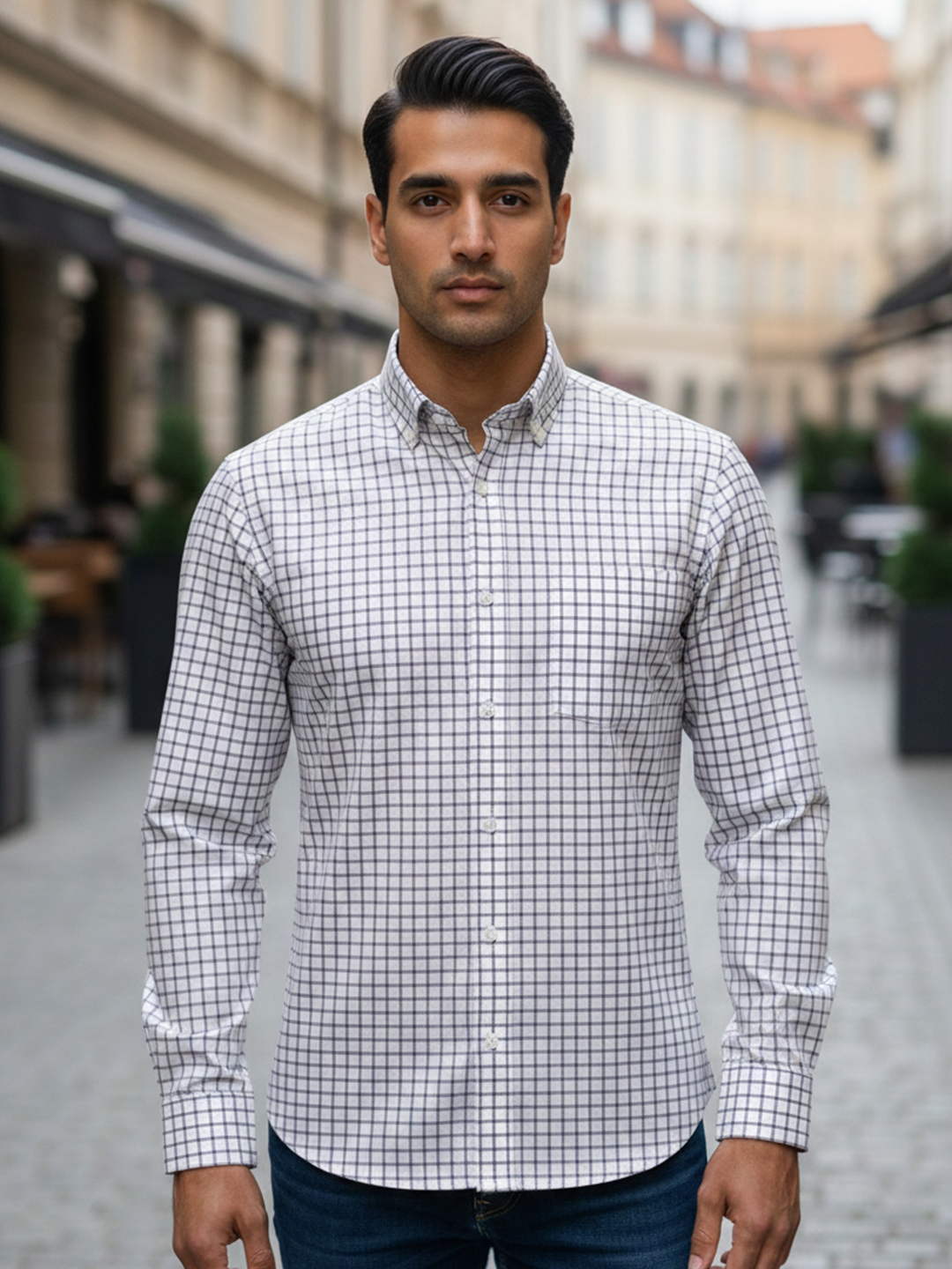 Purple Micro Checks Full Sleeves Luthai Fabric Shirt