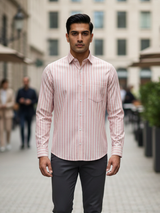 Peach Bold Strips Full Sleeves Luthai Fabric Shirt