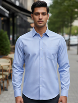 Light Blue Micro Checks with Pink Overcheck Full Sleeves Shirt