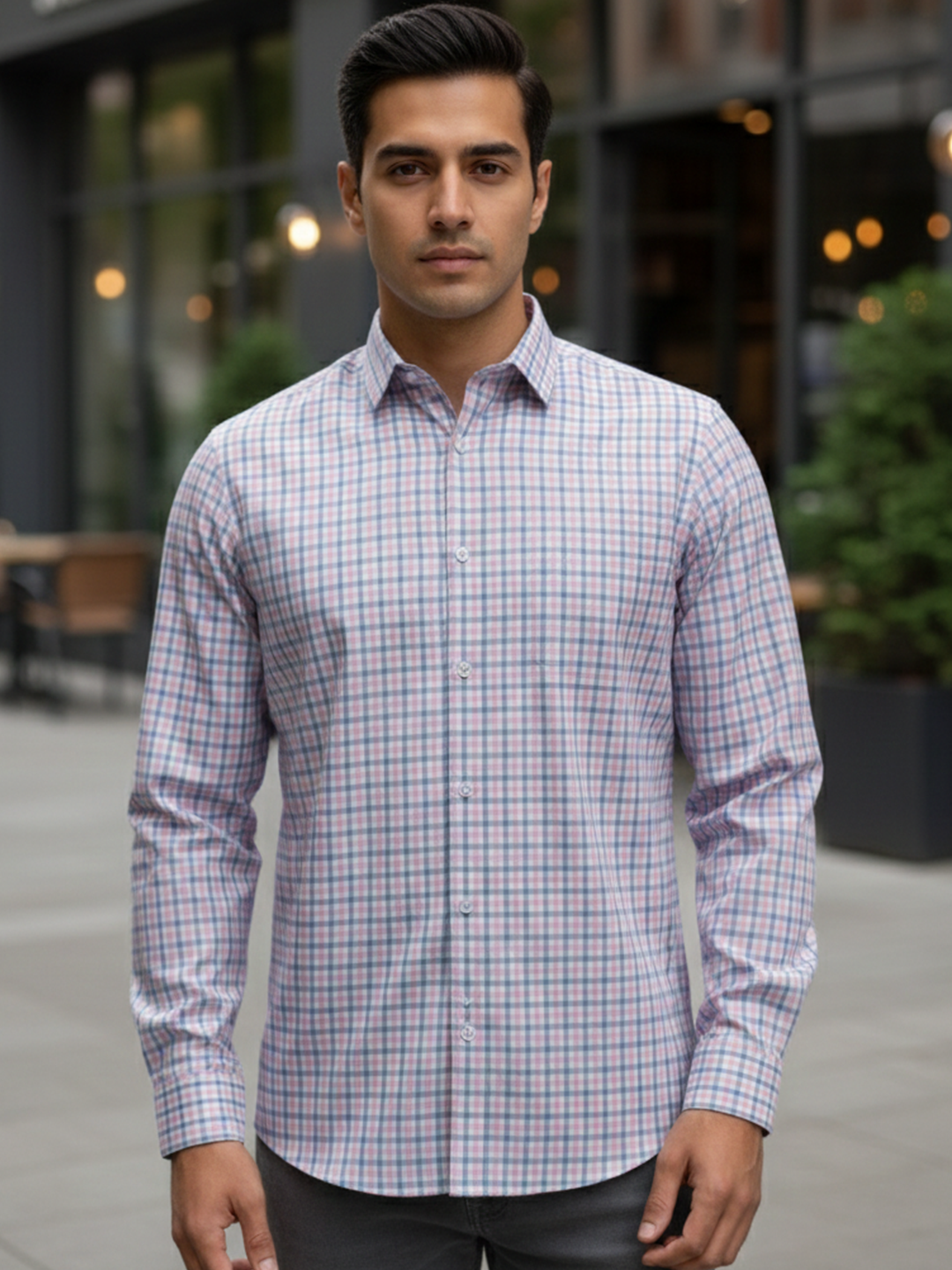 Pink & Blue Gingham Checks Full Sleeves Cotton Shirt