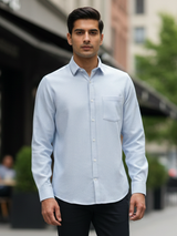 White and Blue Micro Stripe Full Sleeves Cotton Shirt