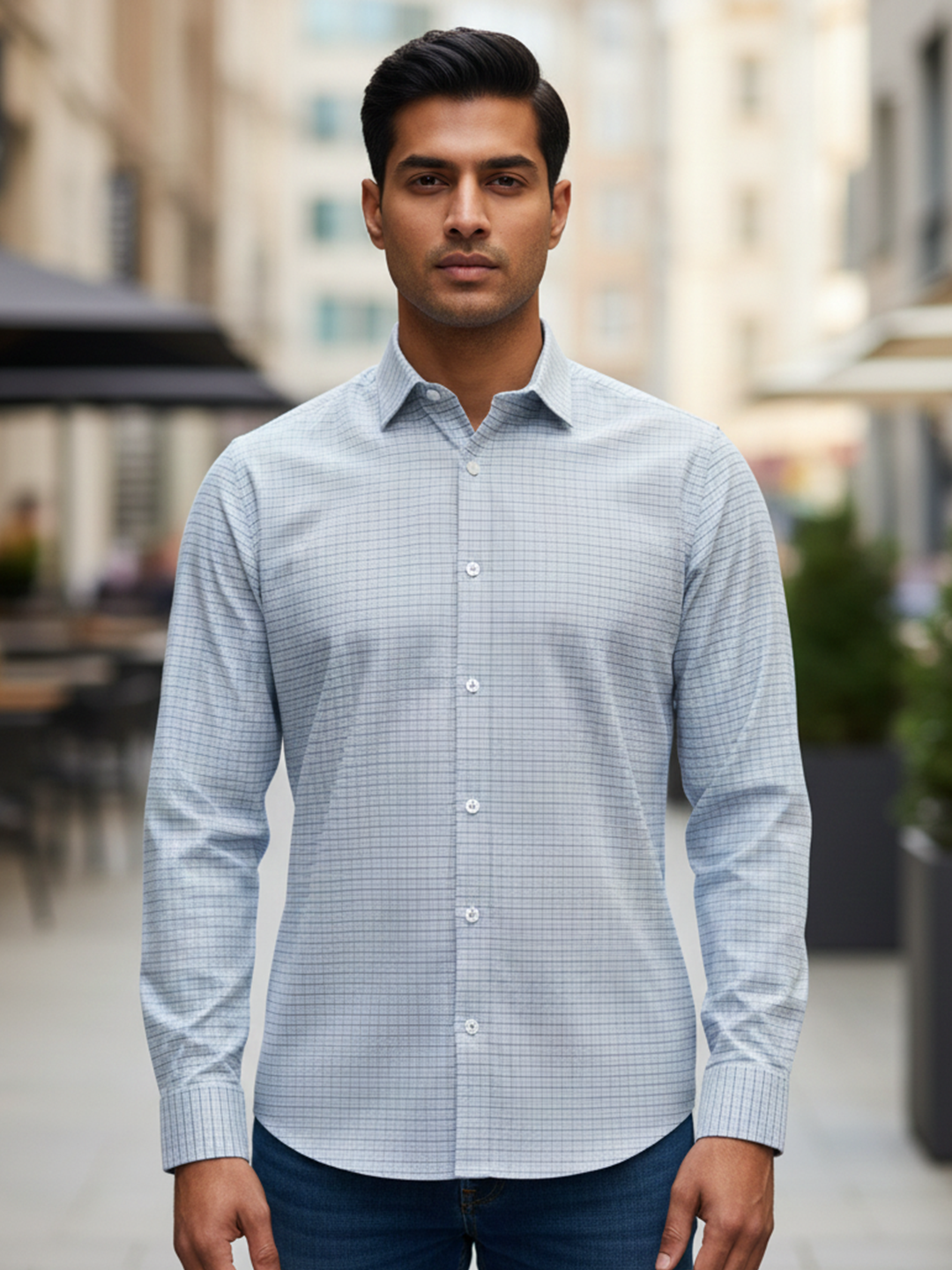 Off White Grid Checkered Full Sleeves Cotton Shirt