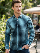 Teal & Black Mini Tartan Checks Full Sleeves Luthai Fabric Shirt