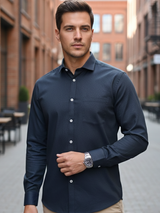 Jet Black Self-Textured Full Sleeves Luthai Fabric Shirt