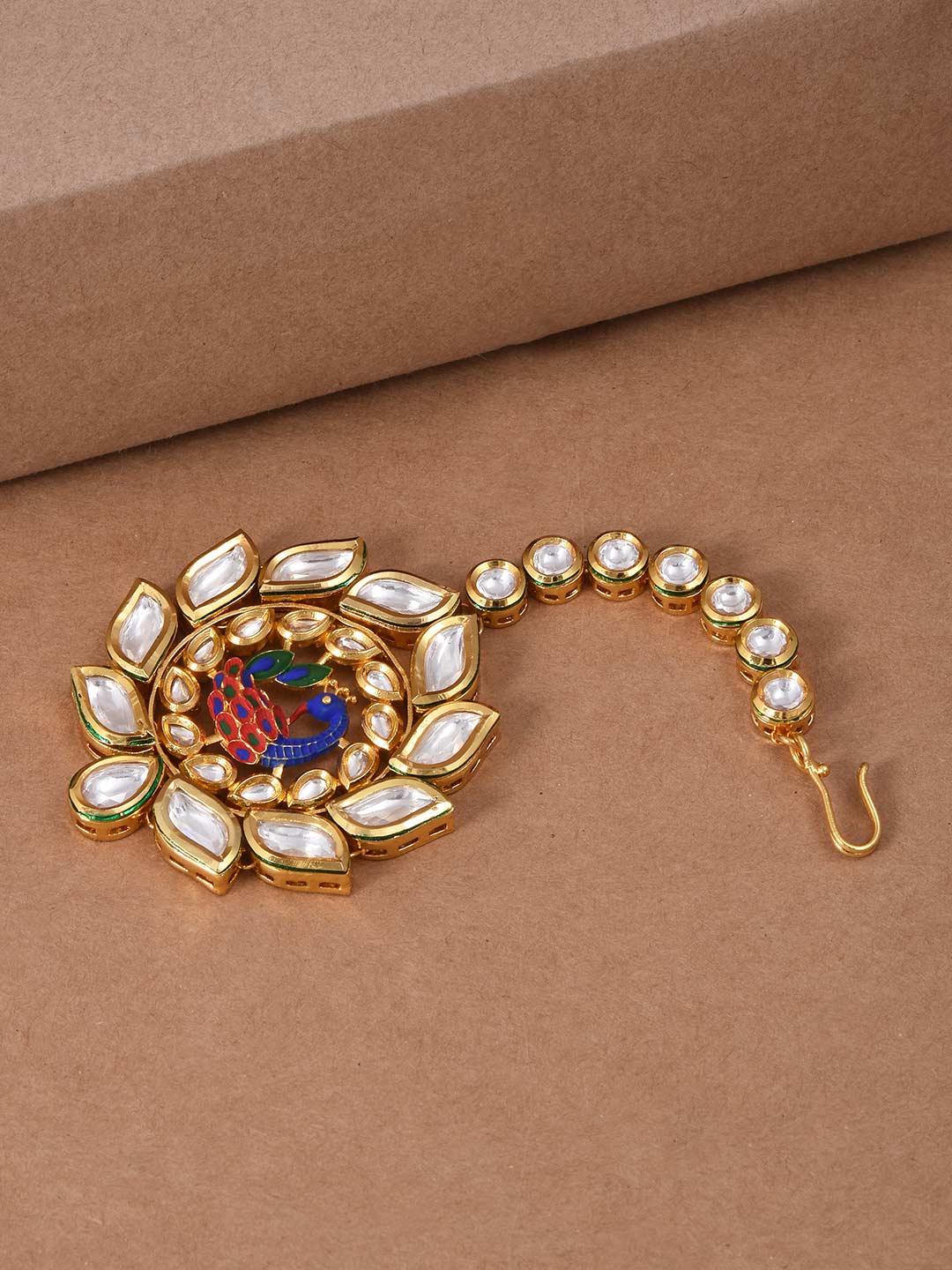 Peacock Kundan Meena Tikka Maang Tikka