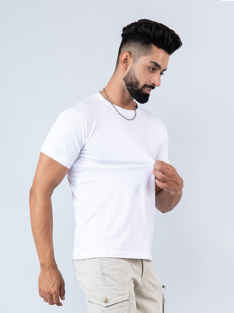 White Round Neck Cotton T-shirt - Tistabene