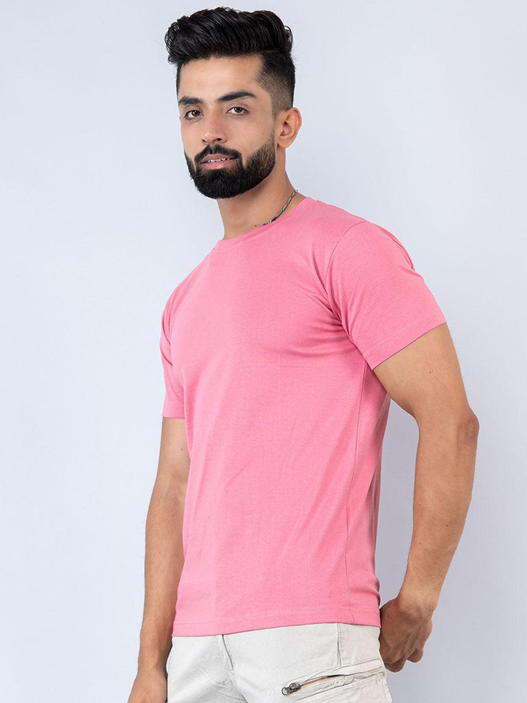 Rose Pink Round Neck Cotton T-shirt - Tistabene
