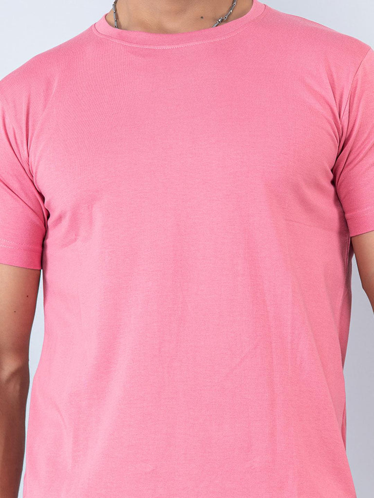 Rose Pink Round Neck Cotton T-shirt - Tistabene