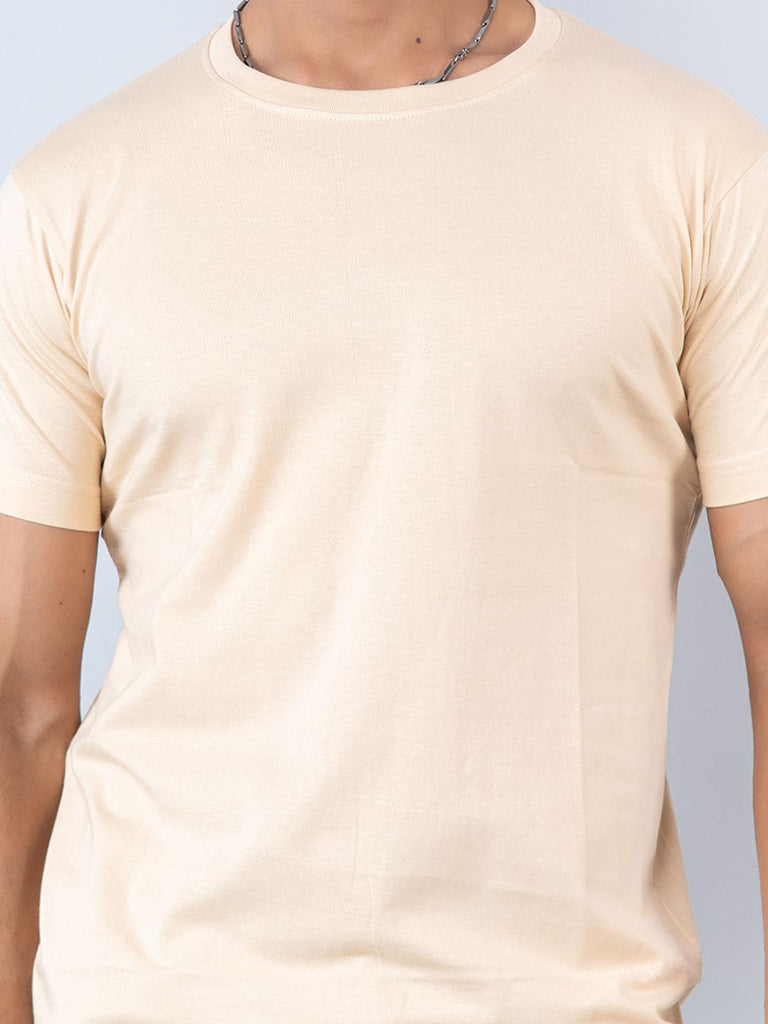 Cream Round Neck Cotton T-shirt - Tistabene