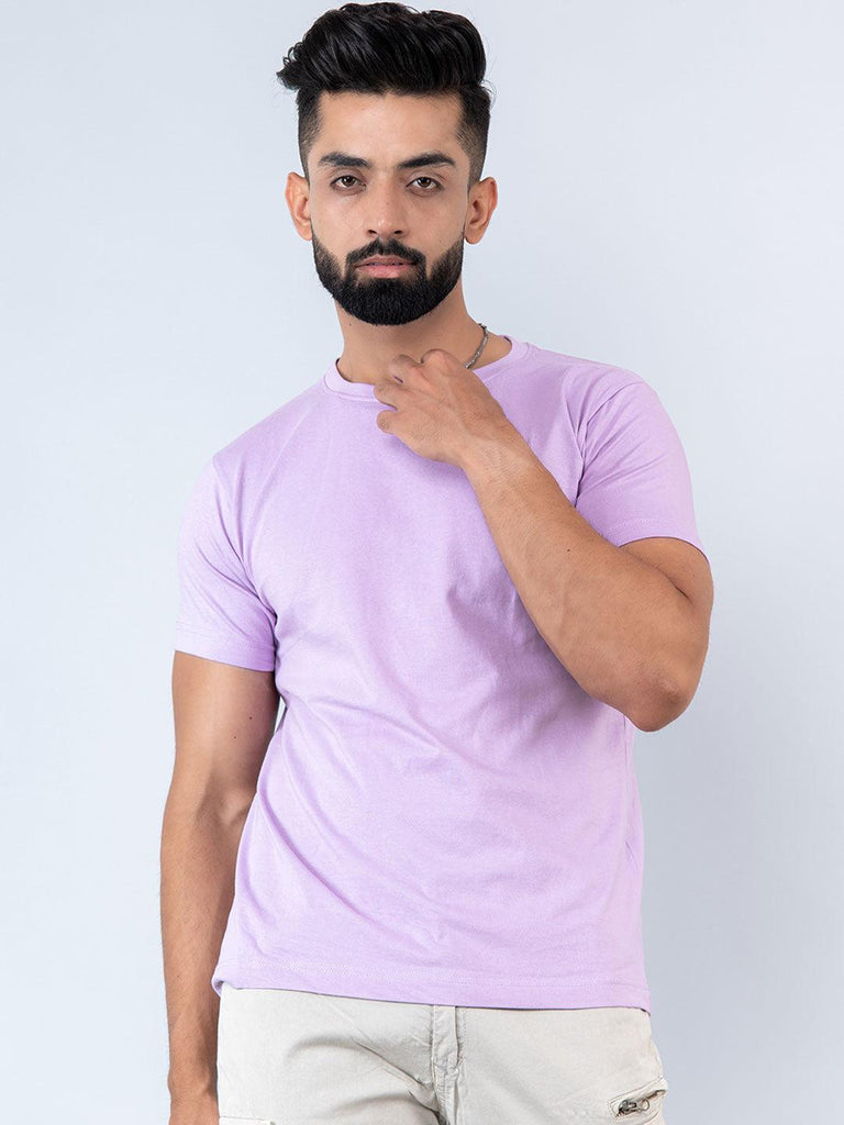 Lilac Round Neck Cotton T-shirt - Tistabene