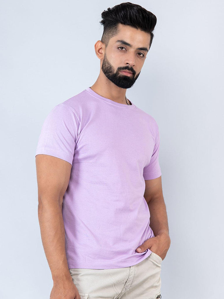 Lilac Round Neck Cotton T-shirt - Tistabene