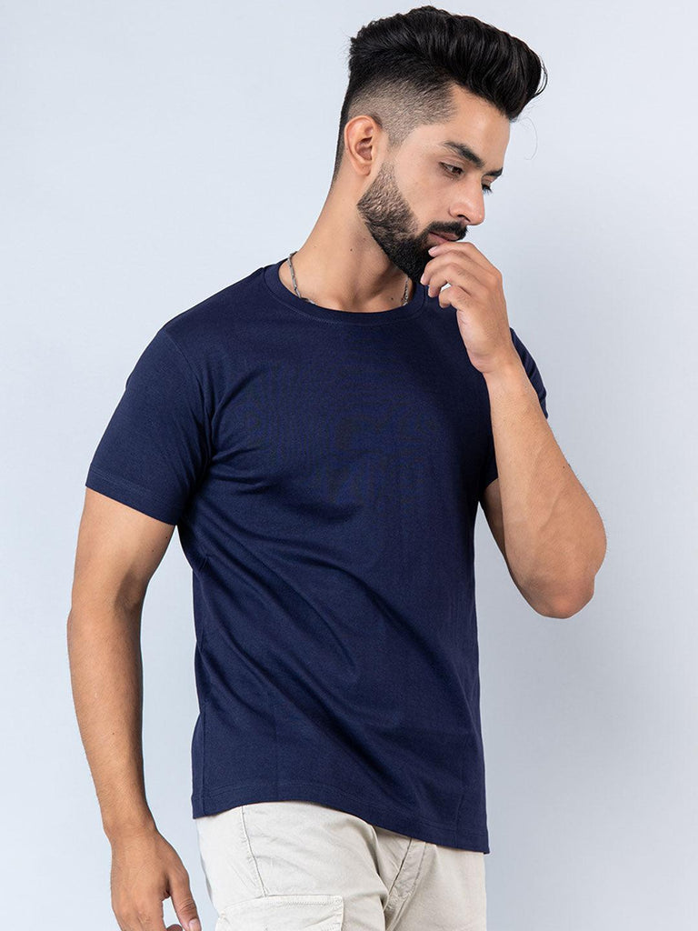 Blue Round Neck Cotton T-shirt - Tistabene