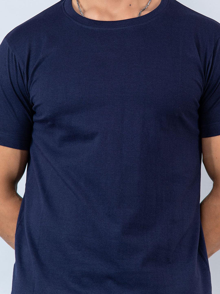 Blue Round Neck Cotton T-shirt - Tistabene