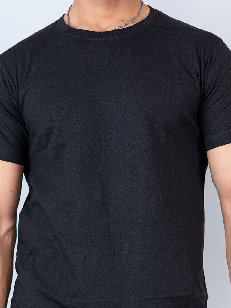 Black Round Neck Cotton T-shirt - Tistabene