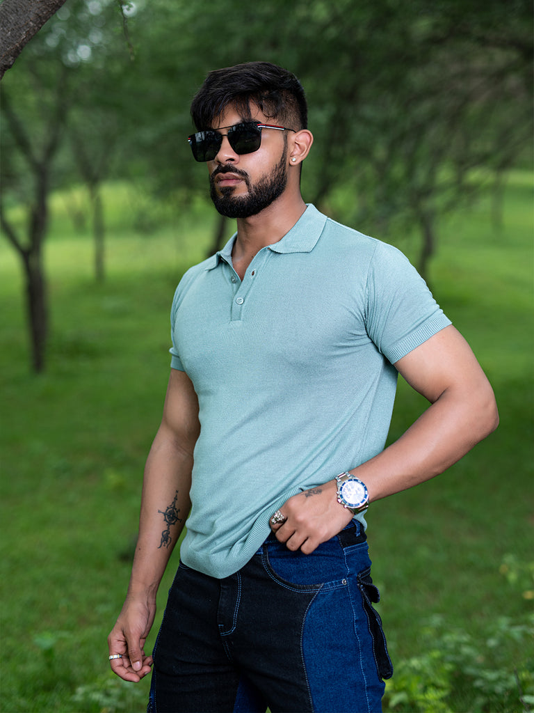 Classic Pastel Green Knitted Polo T-shirt - Tistabene