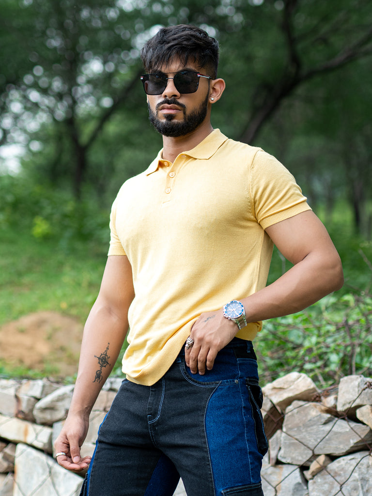 Classic Yellow Knitted Polo T-shirt - Tistabene