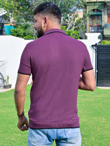 Burgundy Half Sleeves Zipper Polo T-shirt