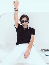 Black Half Sleeves Zipper Polo T-shirt