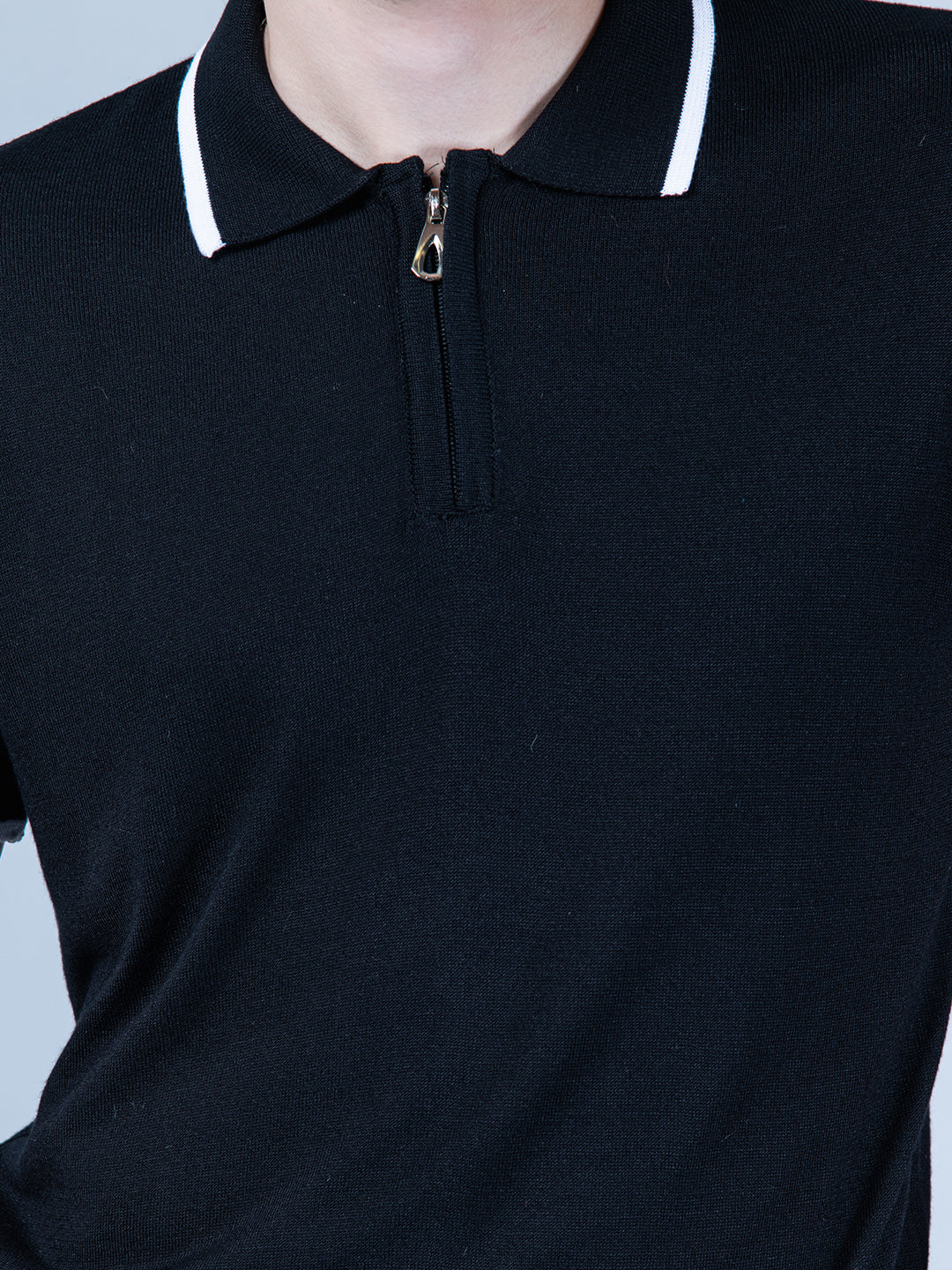 Black Half Sleeves Zipper Polo T-shirt