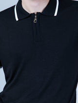 Black Half Sleeves Zipper Polo T-shirt