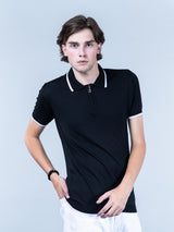 Black Half Sleeves Zipper Polo T-shirt