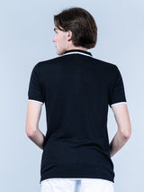 Black Half Sleeves Zipper Polo T-shirt